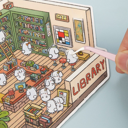 DIY 3D Puppy Library 4P Cartoon Stickers for Miniature Scenes and Stress Relief