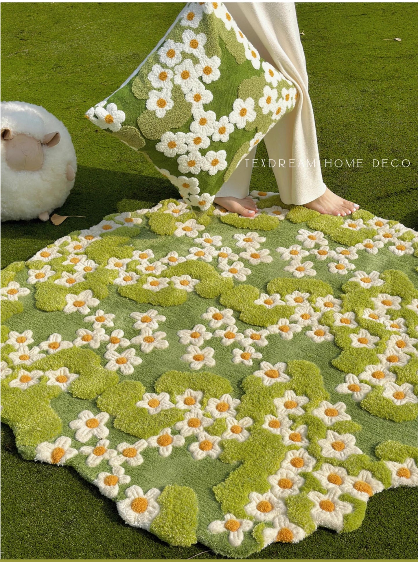 TEXDREAM Designer Handmade Wool Floral Landscape Rug Wonderland Garden Rug