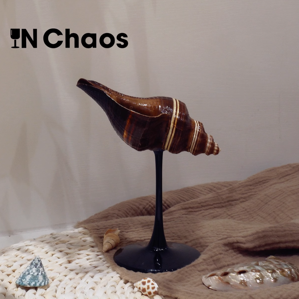 IN Chaos Handmade Retro Croissant Conch Wine Cocktail Glass Black Stem